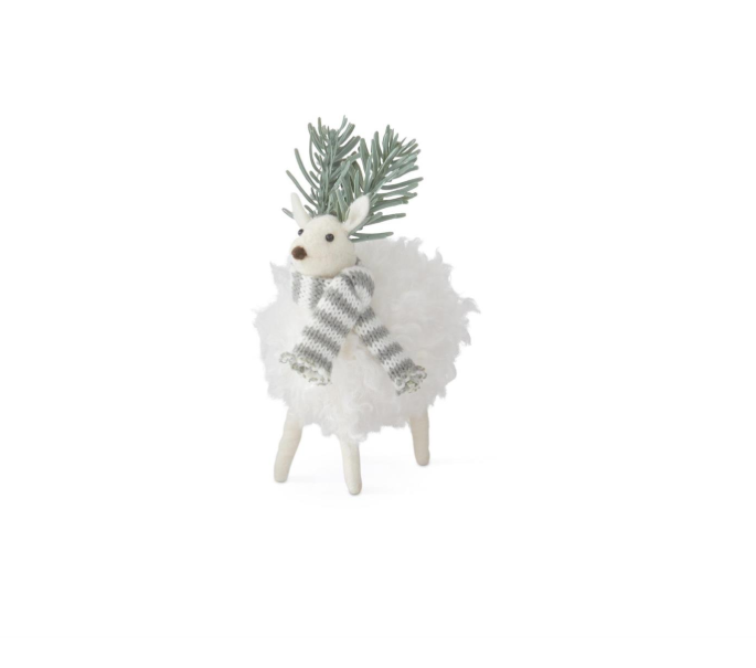 White Wool Deer w/Evergreen Antlers