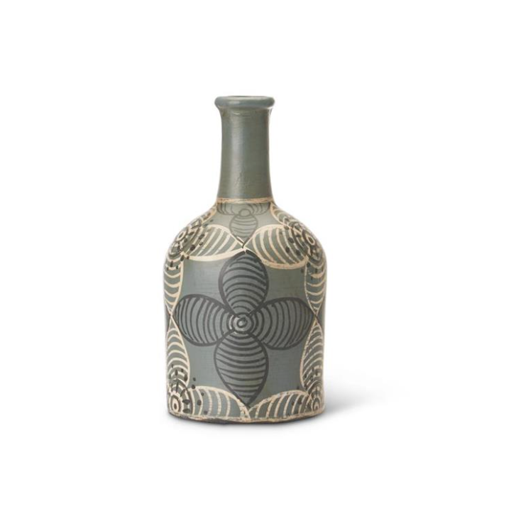 Green Terracotta Vase w/Flowers