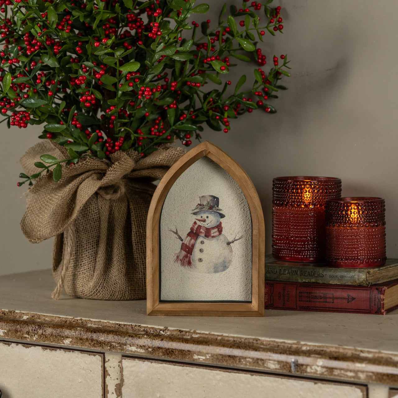 SNOWMAN FRAMED TABLETOP SIGN