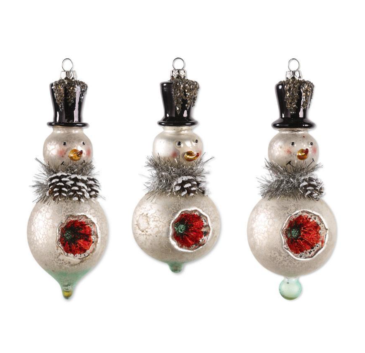 Mercury Glass Snowmen Ornament w/Top Hat