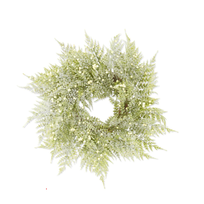 Snowy Fern Candle Ring w/ White Berries