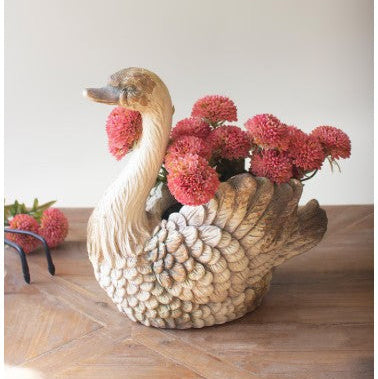 Faux Concrete Swan Planter