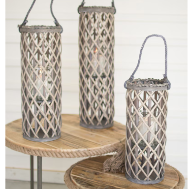 Grey Willow Lanterns with Glass Inserts