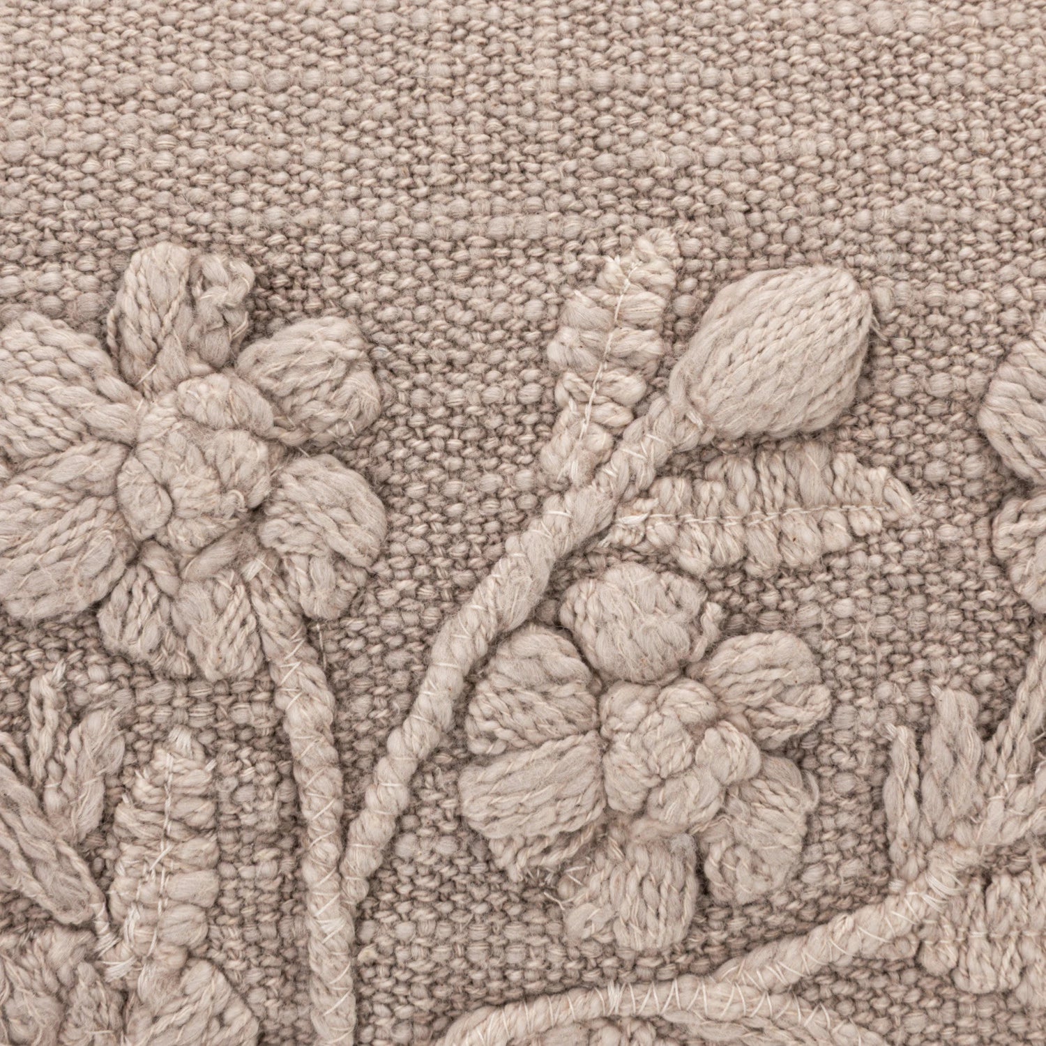 Stonewashed Cotton Slub Lumbar Pillow with Embroidered Flowers & Tassels, Taupe