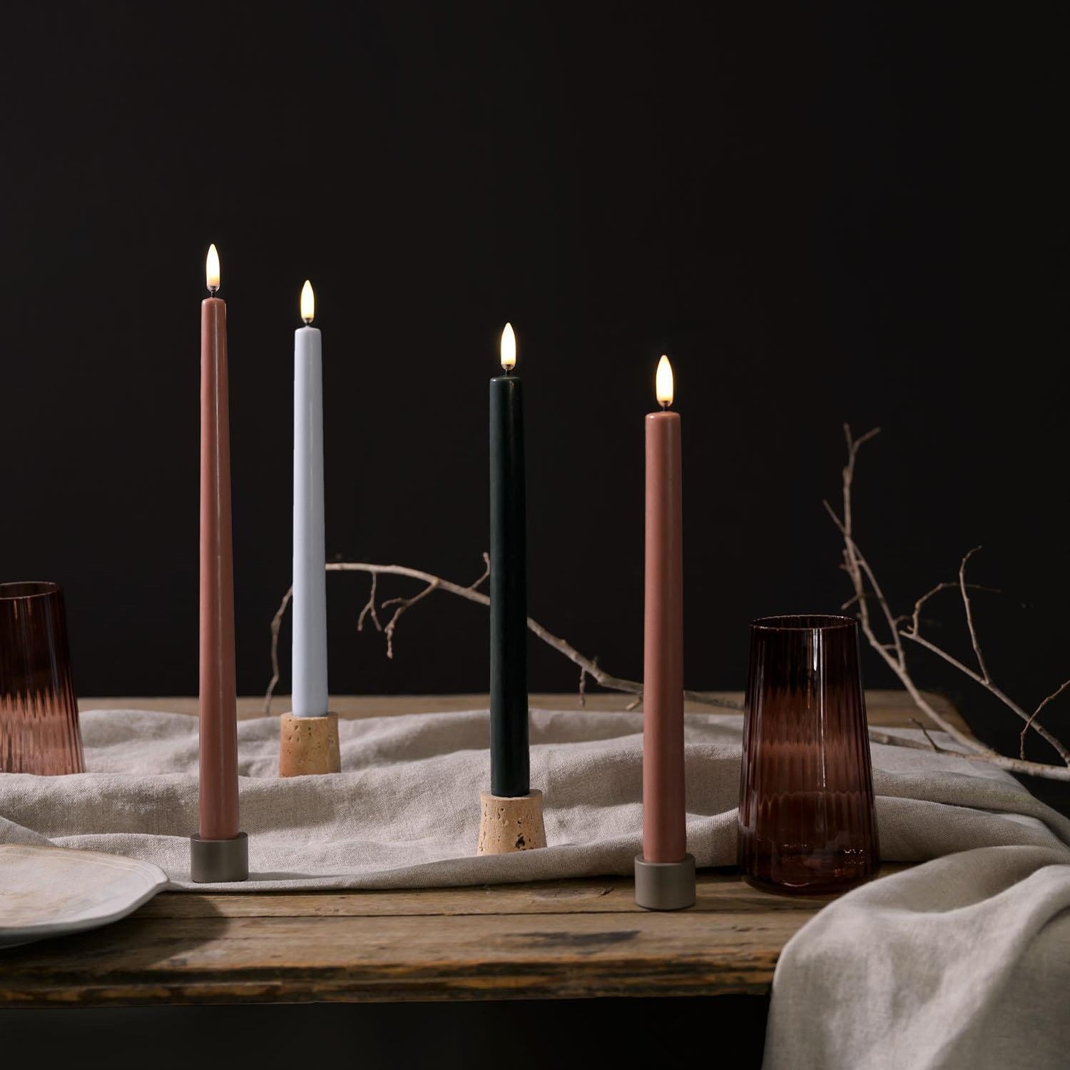 LED Slim Taper Candle, Terracotta, Smooth, 2-pack