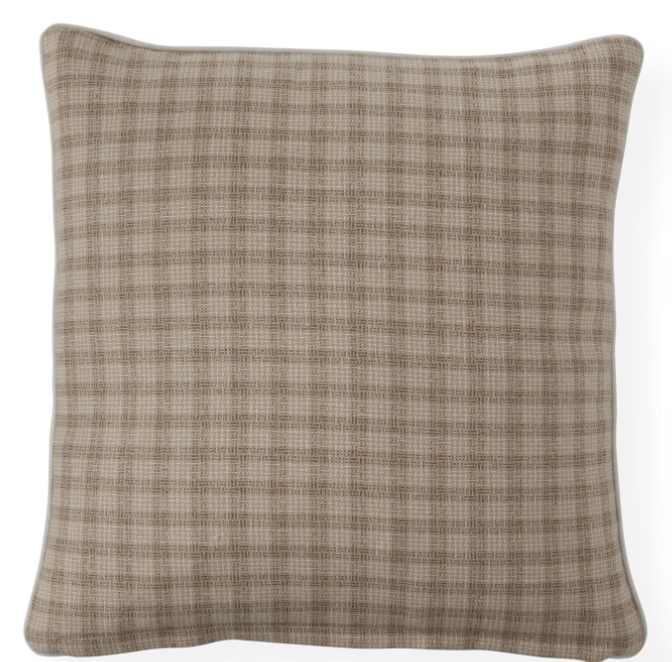 Tweed Cream Tan & Gold Plaid Pillow w/Cream Piping