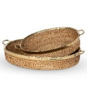 Amelia Woven Bamboo & Brass Oval Tray (Large)