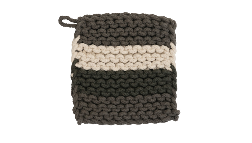 Cotton Crocheted Pot Holder, 2 Styles in Black