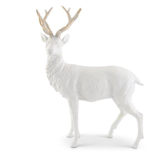 White Glittered Resin Deer w/Gold Antlers