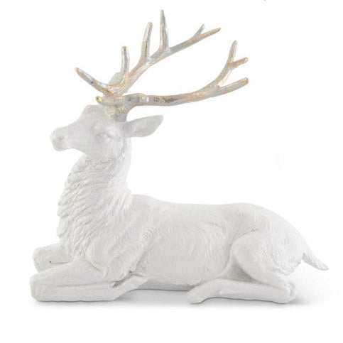 White Glittered Resin Deer w/Gold Antlers