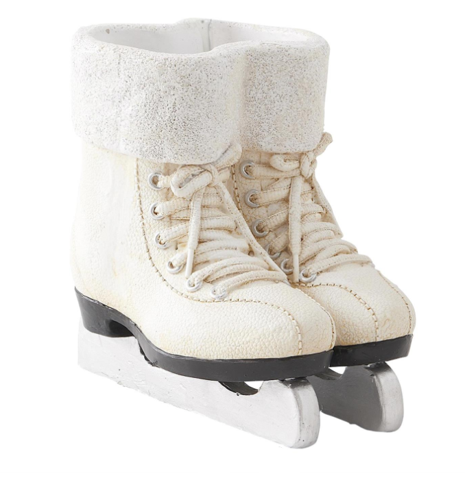 White Resin Pair of Ice Skates w/Glittered Lining