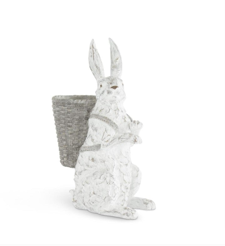 Whitewashed Resin Bunny w/Open Basket