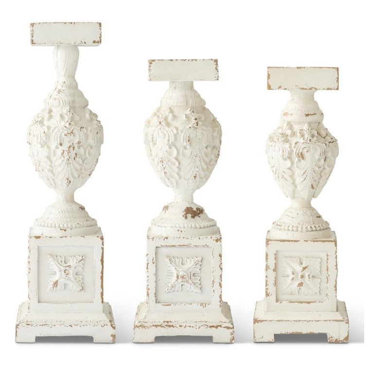 Whitewashed Wood Carved Leaves Candleholder