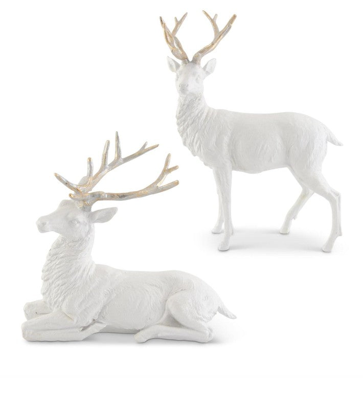 White Glittered Resin Deer w/Gold Antlers
