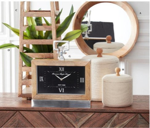 13.5 Inch Rectangular Wood & Silver Metal Table Clock