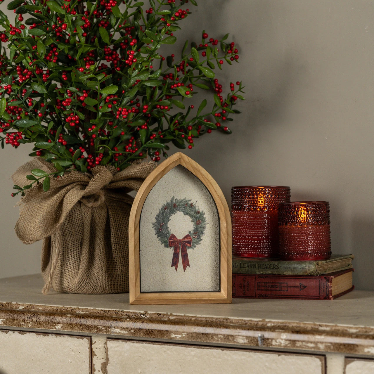 HOLIDAY WREATH FRAMED TABLETOP SIGN