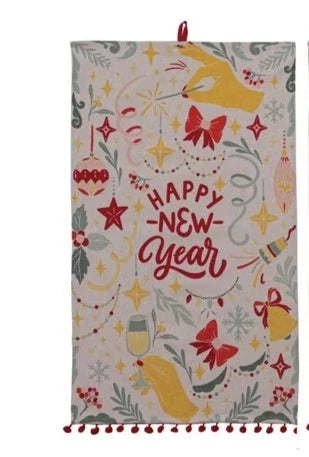 Cotton Printed Tea Towel, Happy New Year