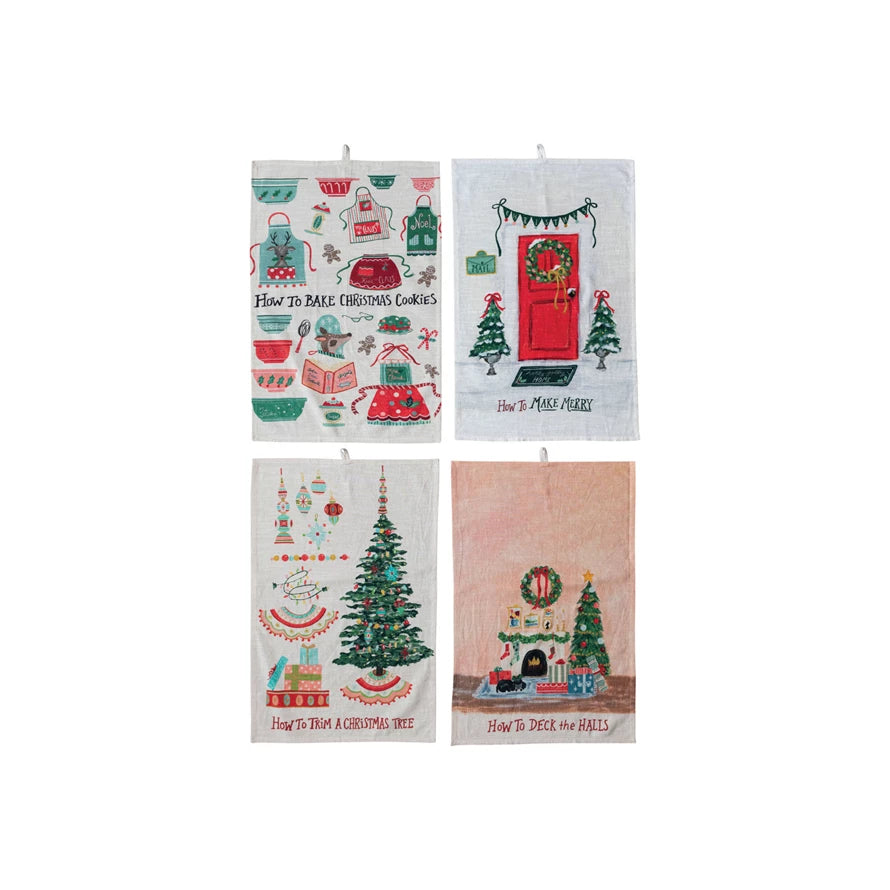 Cotton Slub Printed Tea Towel w/ Holiday Saying 