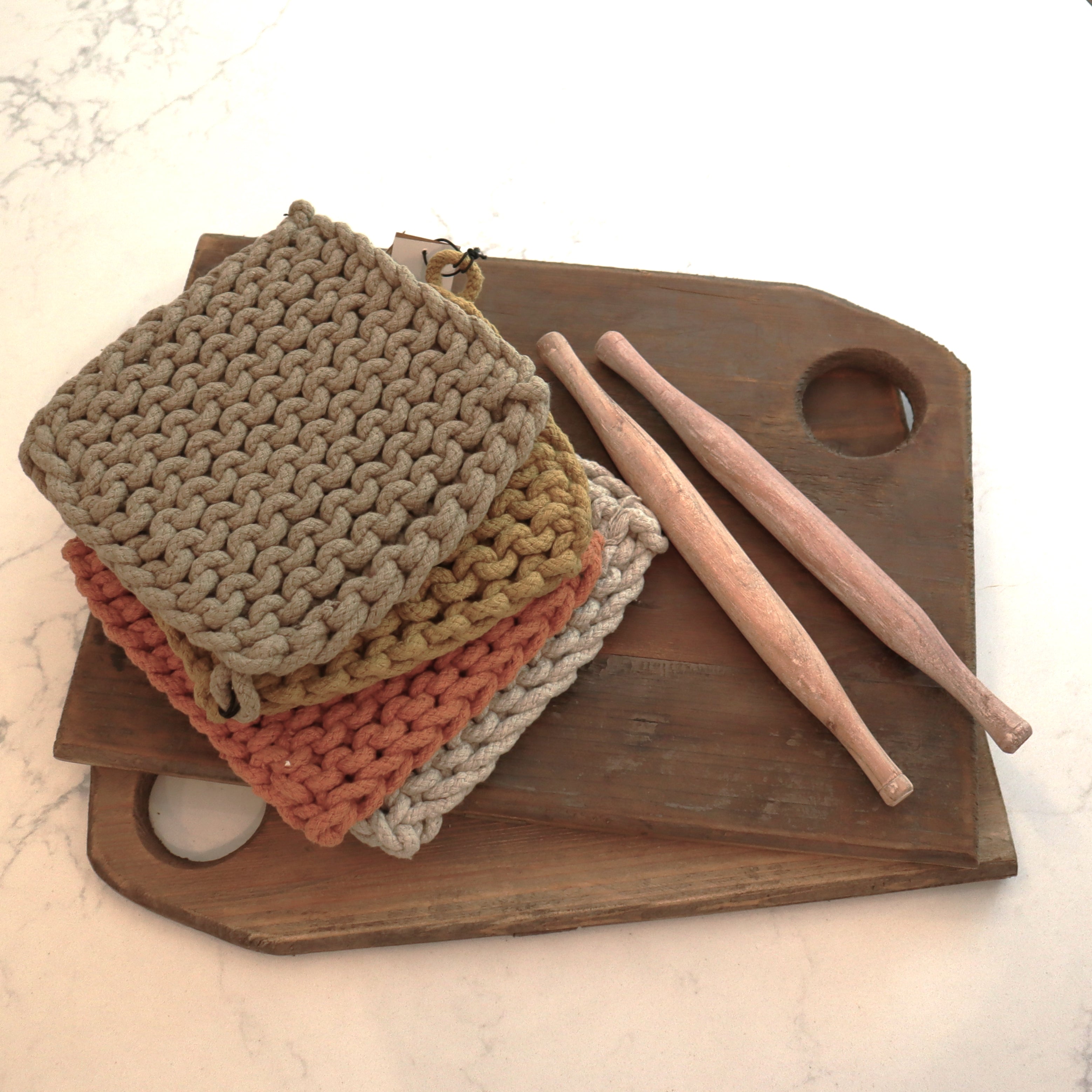 Cotton Crocheted Pot Holder (Taupe)