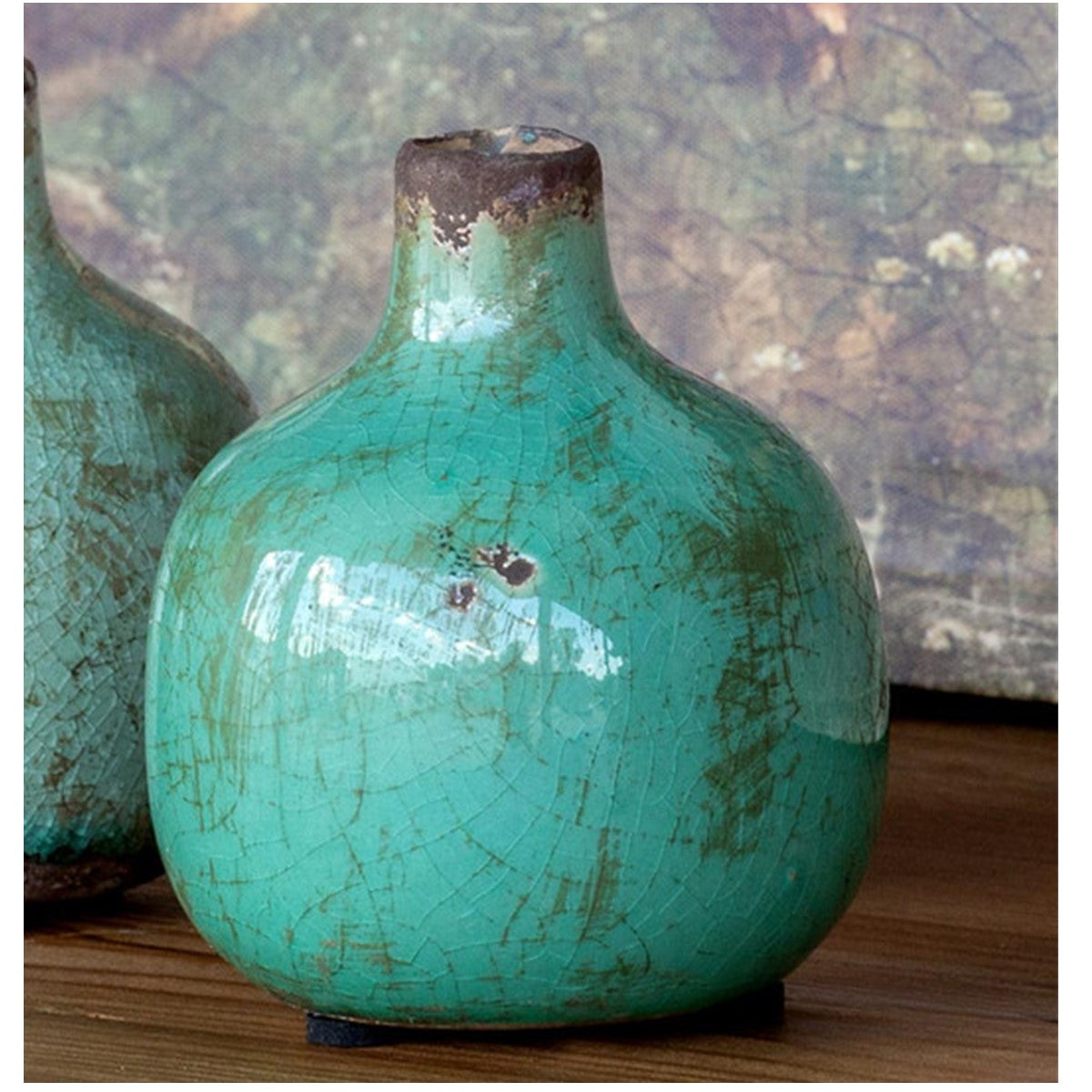 Glazed Stoneware Bud Vase/Blue-Green