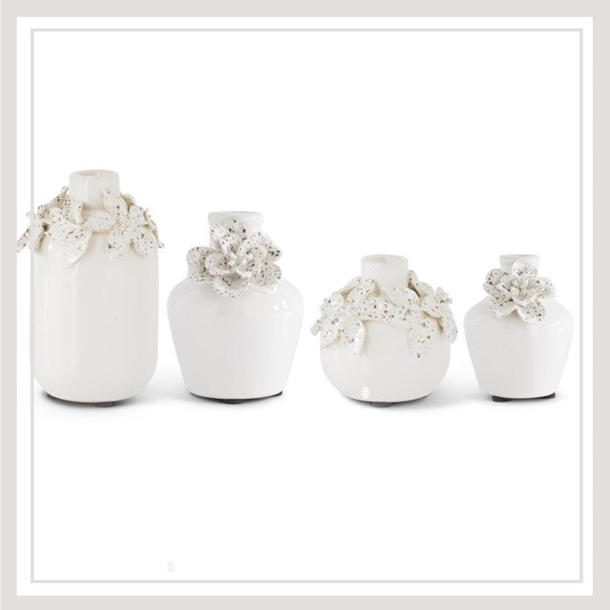 White Ceramic Vase w/Raised Flowers (large)