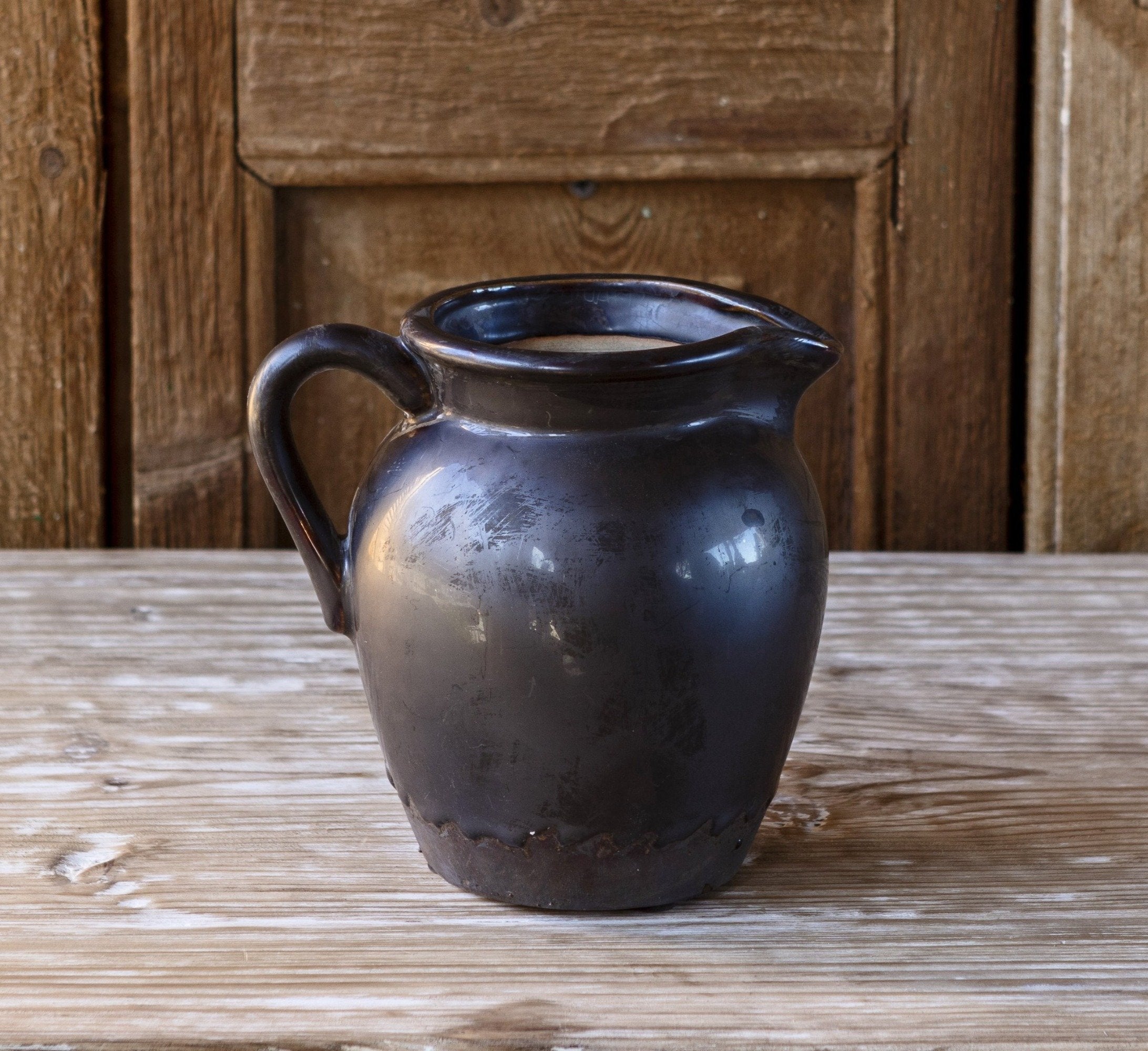 Smoked Glazed Pottery Flower Pitcher Vase Small