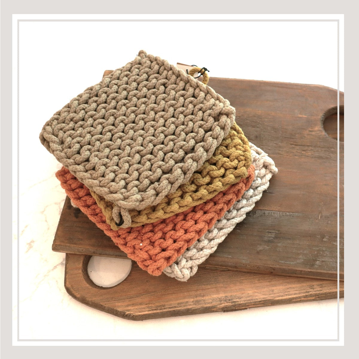 Cotton Crocheted Pot Holder, Taupe – Domaci