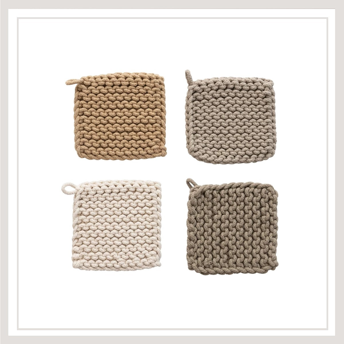 Cotton Crocheted Pot Holder (Khaki)
