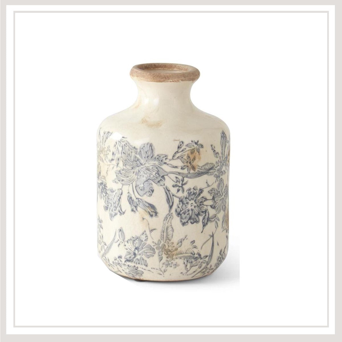 WHITE & GRAY FLORAL CERAMIC VASE