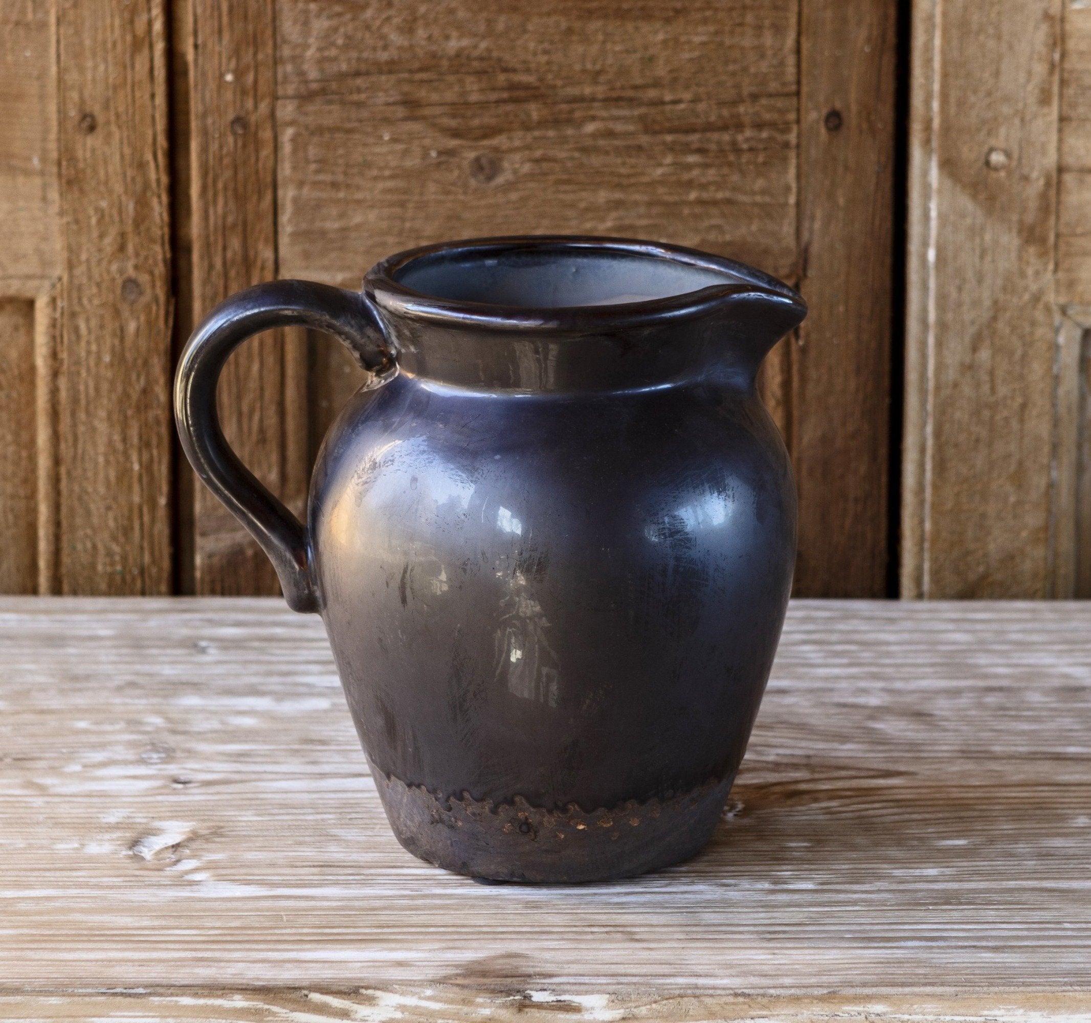 Smoked Glazed Pottery Flower Pitcher Vase Large