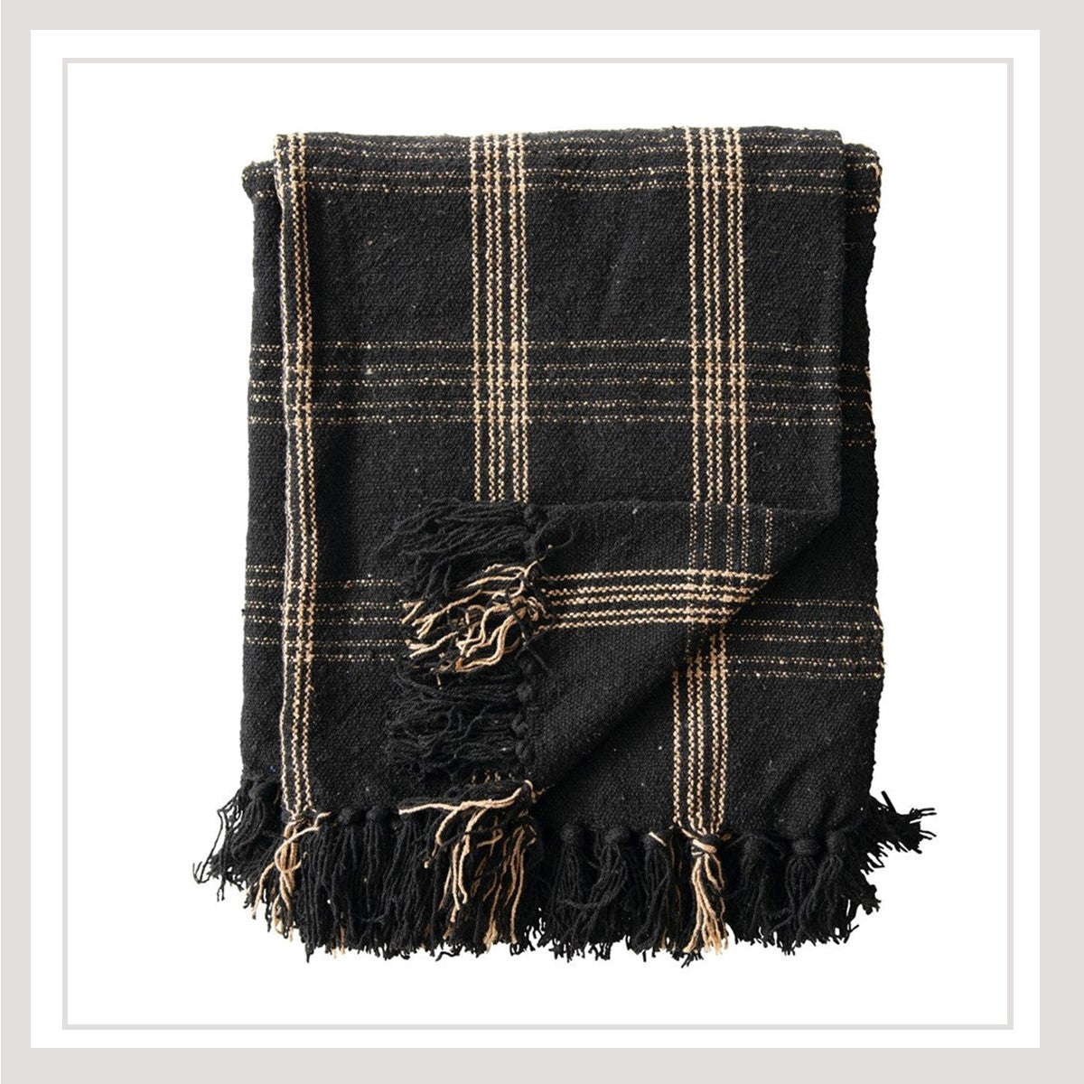 Woven Cotton Blend Throw with Fringe