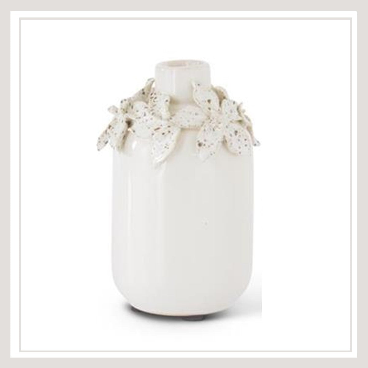 White Ceramic Vase w/Raised Flowers (large)