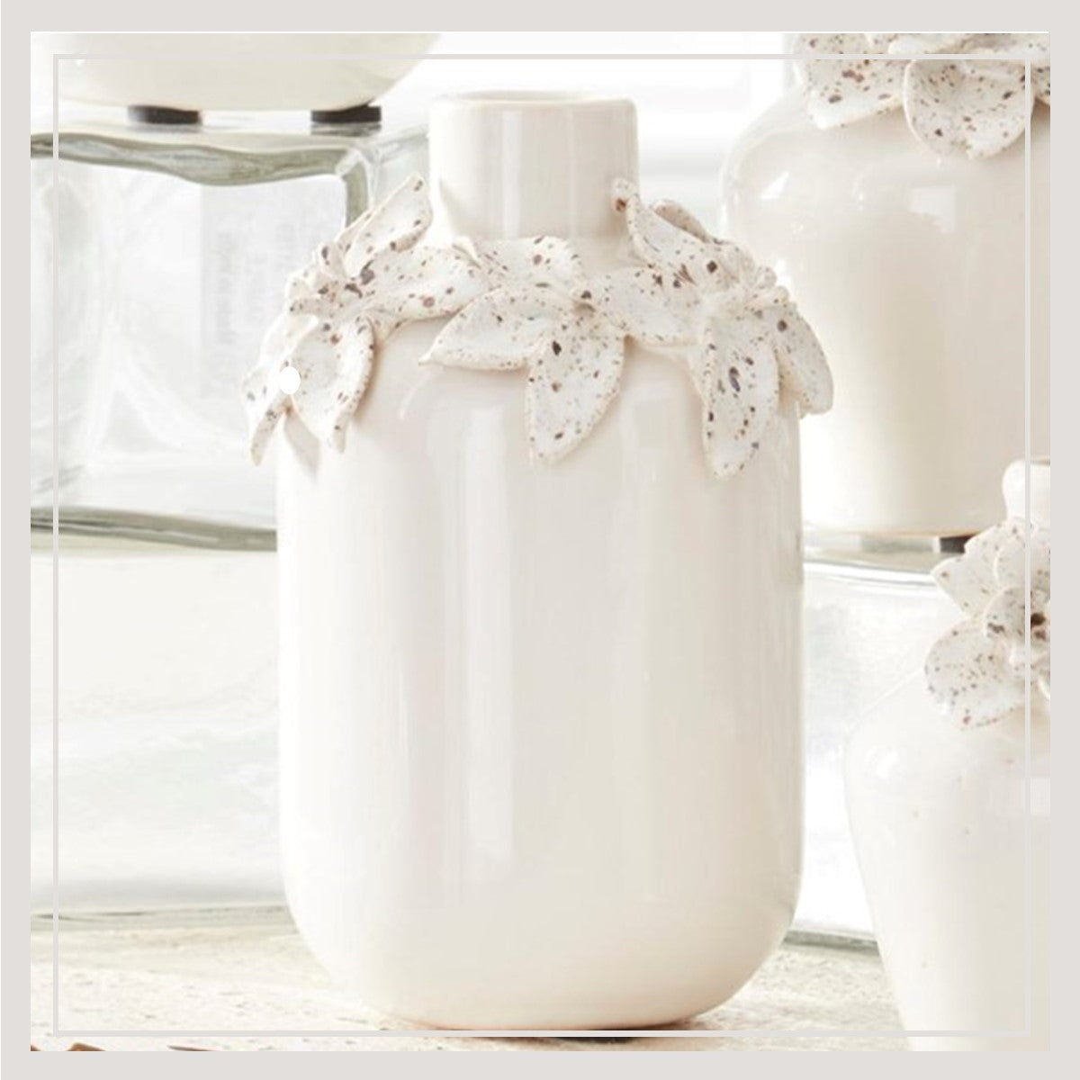 White Ceramic Vase w/Raised Flowers (large)