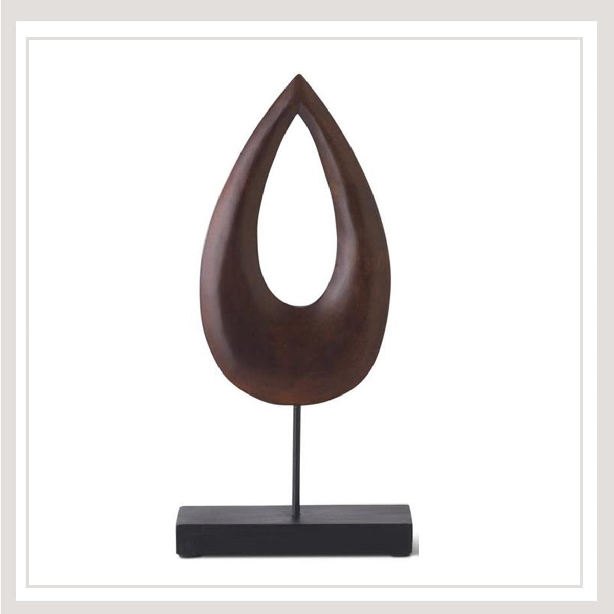 Dark Mango Wood Teardrop Sculpture on Black Spindle